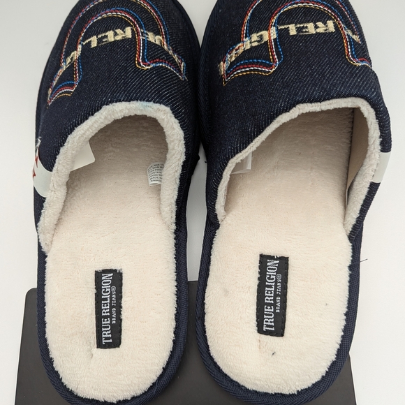 BNWT True Religion Men's (Size Medium 9-10) Denim Slide-In Slippers - Picture 6 of 15